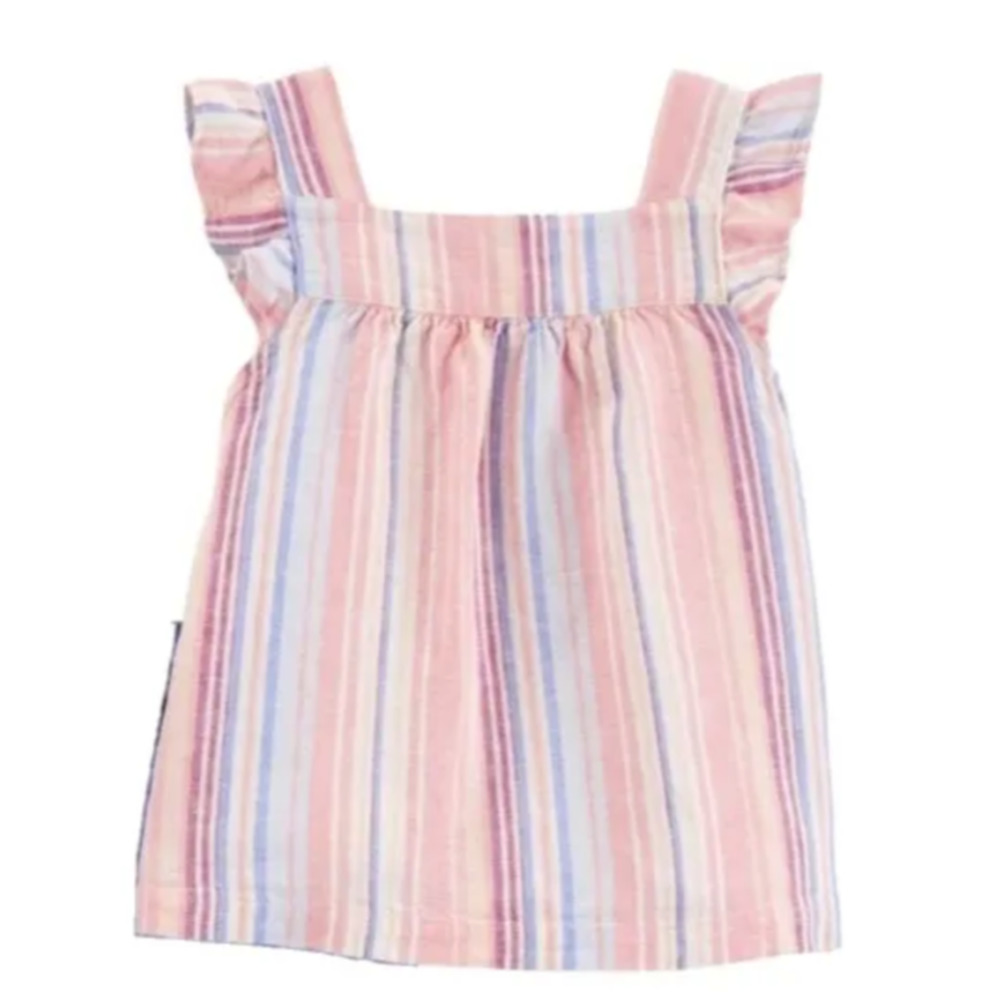 Carters Baby Girl Striped Shirt Pink White Blue Stripes Linen Top Size 3M